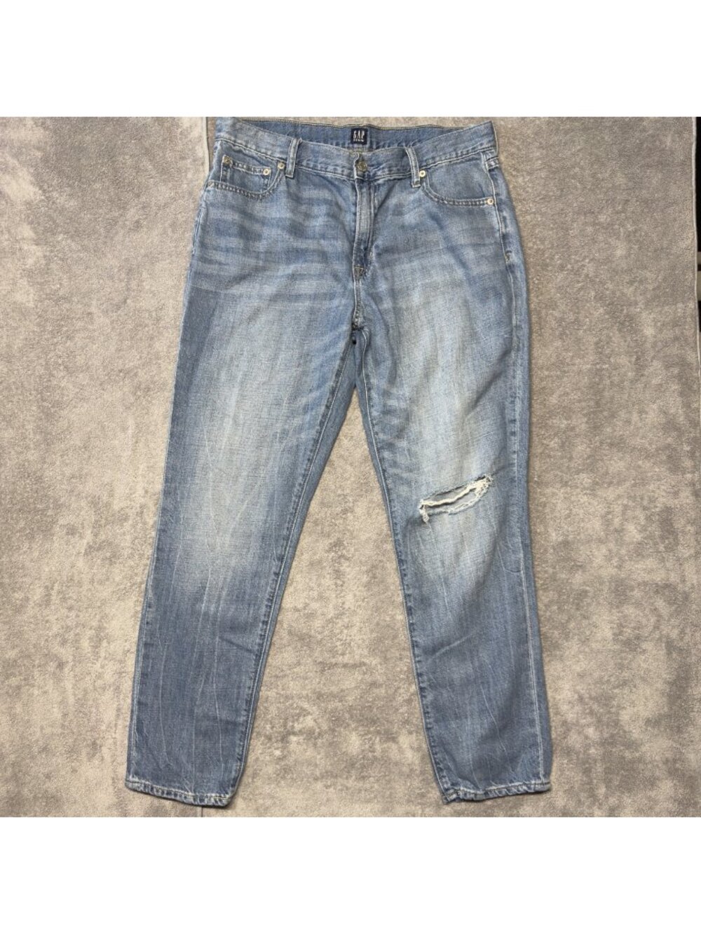 Gap Denim Best Girlfriend Jeans Size 30 Light Wash Distressed Knee